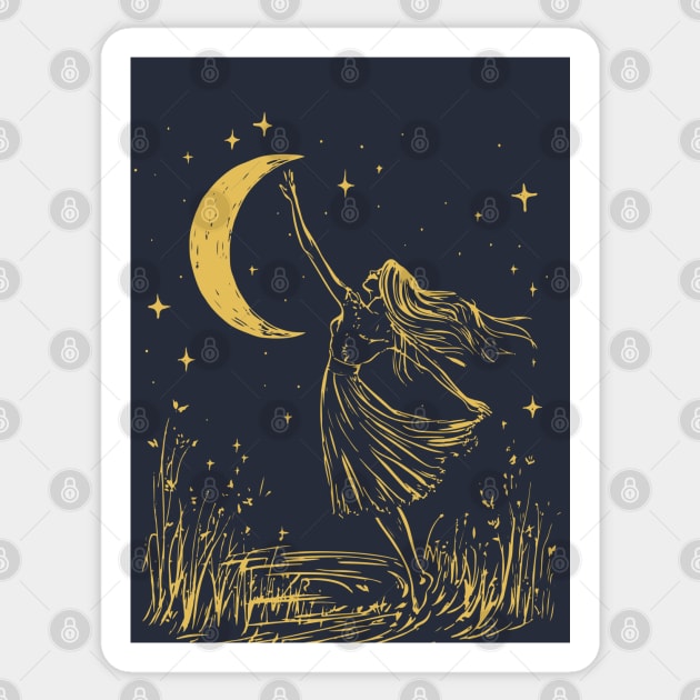 Mystical Woman Reaching for the Moon – Celestial Dreams Sticker by TuncGK
